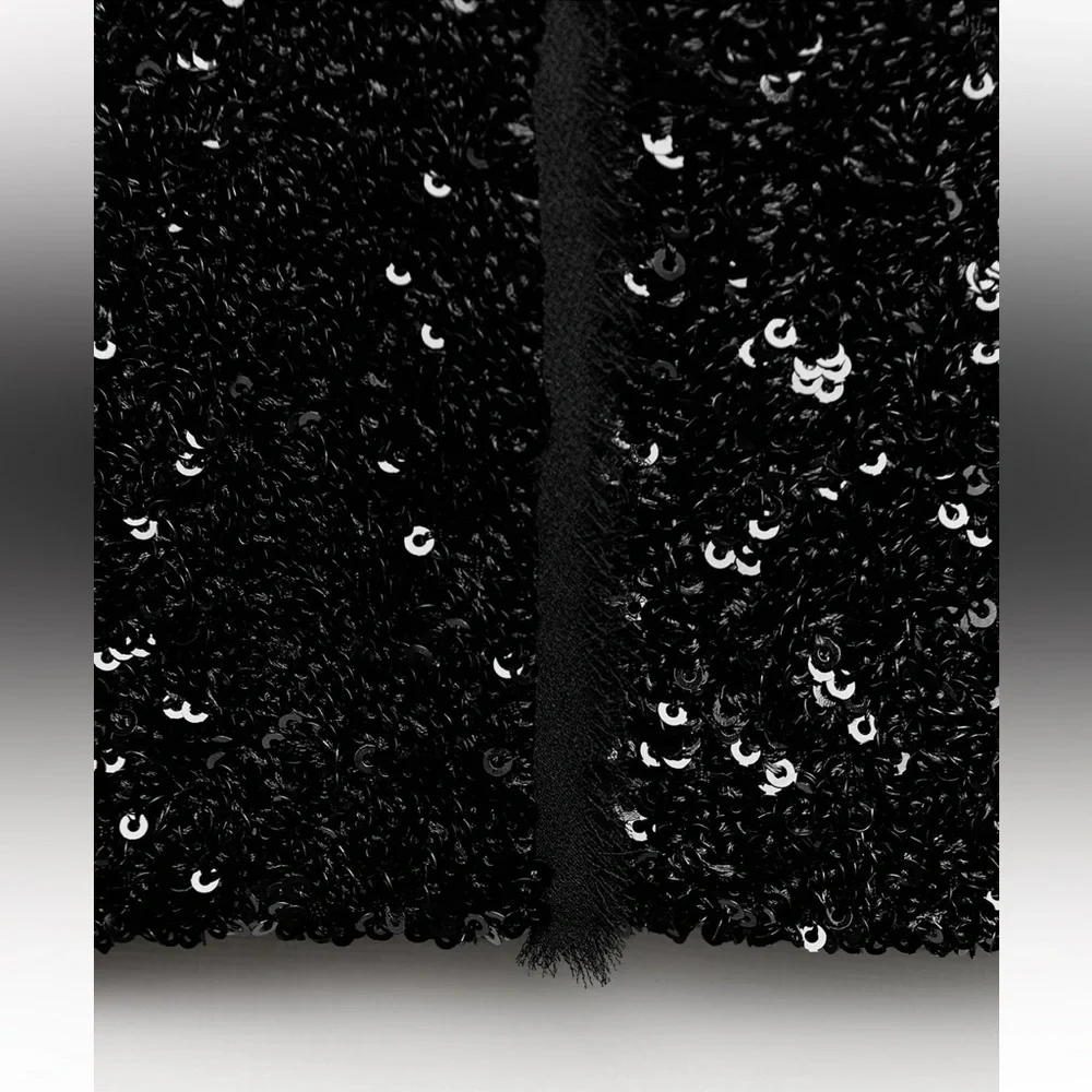 Zara Black Sequin Mini party Skirt mid waist Slit hem ZW Collection size S NWT - Picture 9 of 16